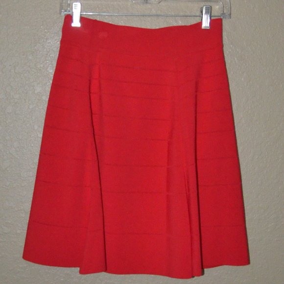 $490 Sz S Yigal Azrouel Red Milan Bandage Knee Length Flare A Line Skirt - Picture 1 of 5